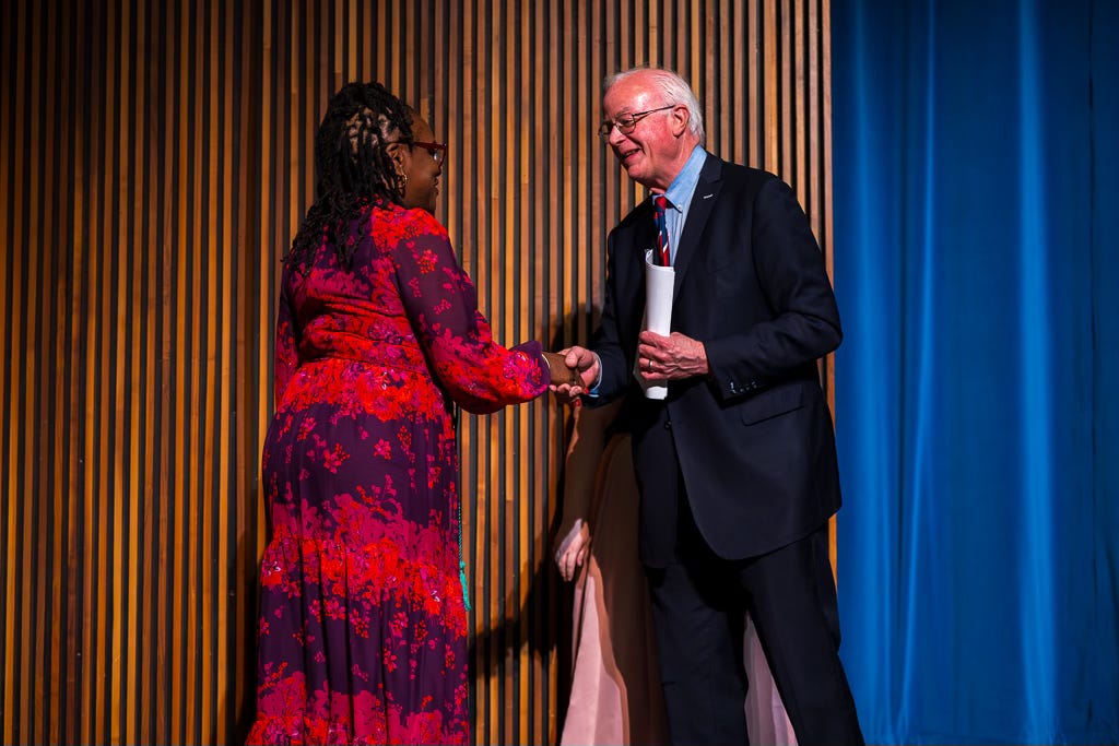 Mayor Mark Behnke congratulates child care workers